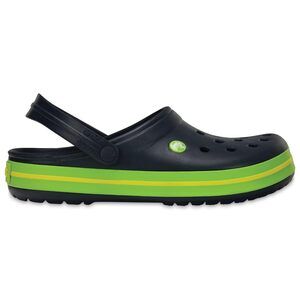 NEW CROCS MEN'S AND WOMEN'S CROCBAND CLOG, NAVY/VOLT GREEN/LEMON, 9 WOMEN/7 MEN